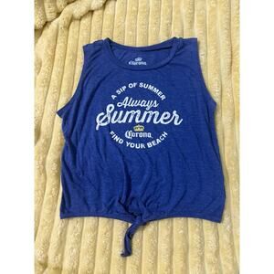 CORONA LADIES MEDIUM BLUE TANK TOP TIE CROP TOP SIP OF SUMMER FIND YOUR BEACH